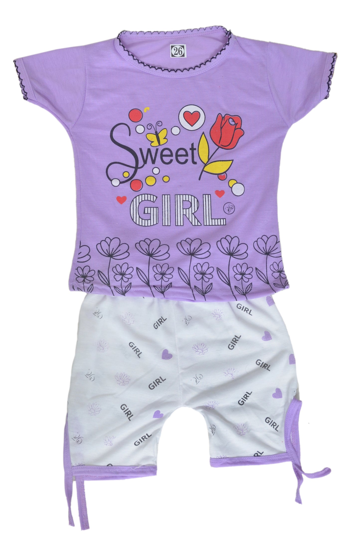 Cute & Comfortable Cotton Printed T-Shirt and Shorts Set for Baby Girls (Pack of 3)